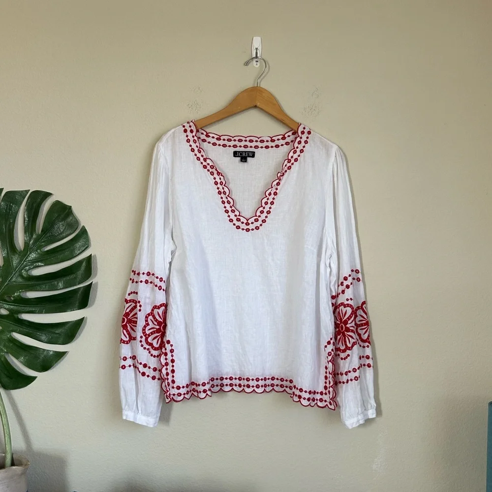 J. Crew Bungalow Embroidered Linen Top - Picture 2 of 13